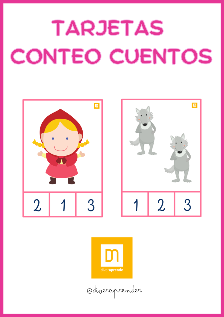 Tarjetas conteo personajes de cuento