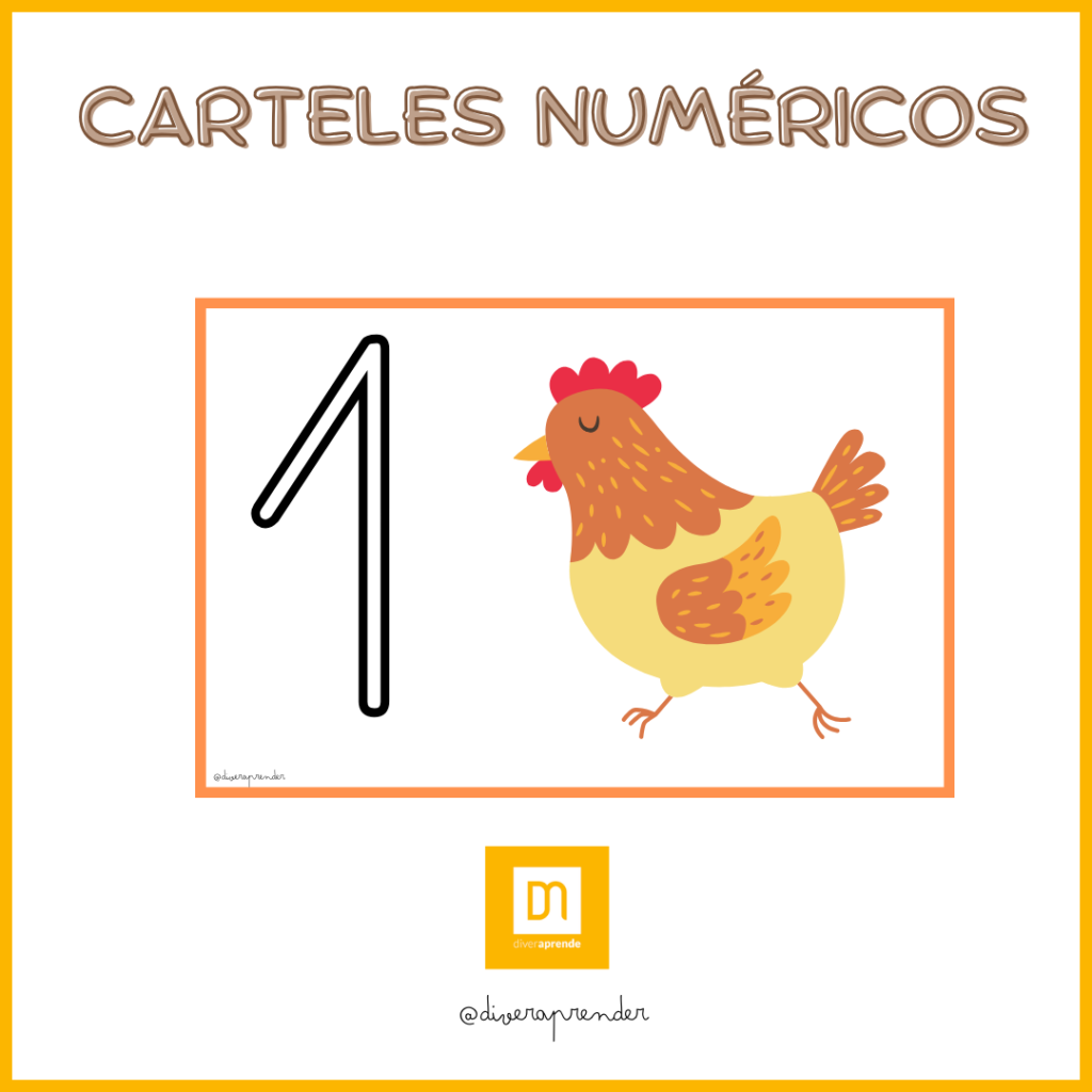 Carteles numéricos animales de la granja
