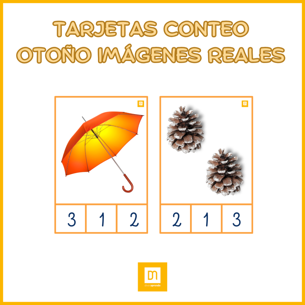 Tarjetas conteo otoño imágenes reales