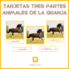 Tarjetas tres partes animales de la granja