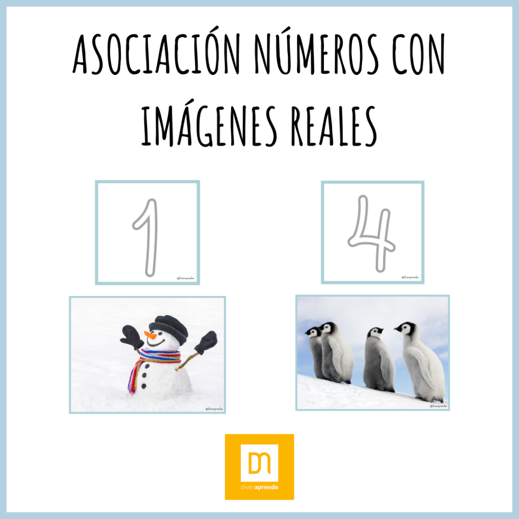 Asociación números con imágenes reales invierno