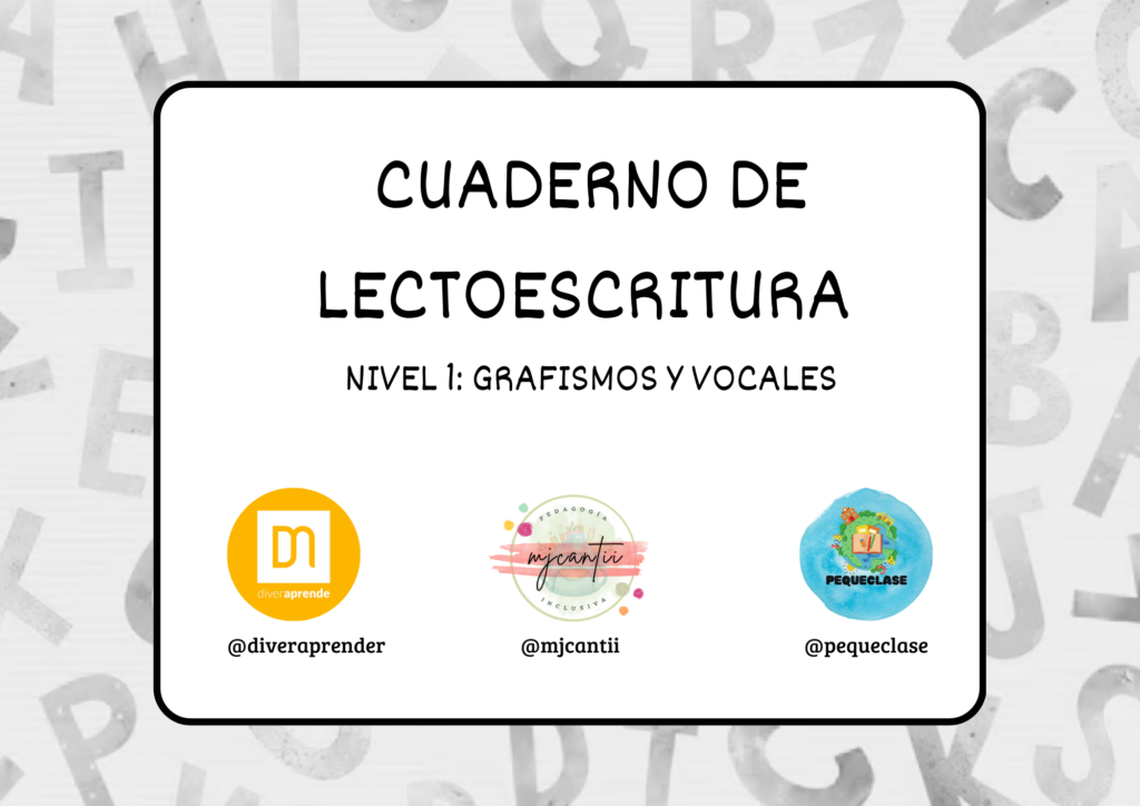 Cuaderno lecto nivel 1 "grafismos y vocales". Blanco y negro.