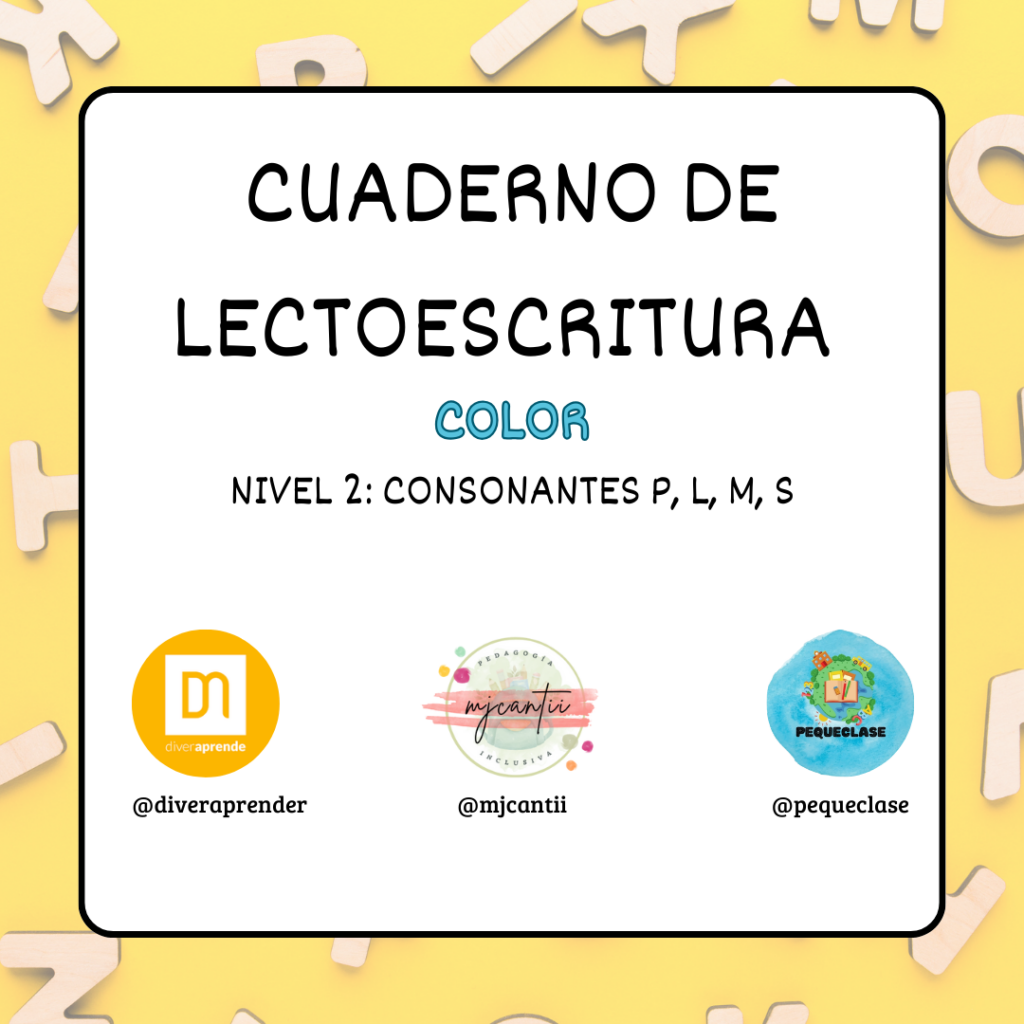 Cuaderno lecto nivel 2 "p, l, m, s". Color.